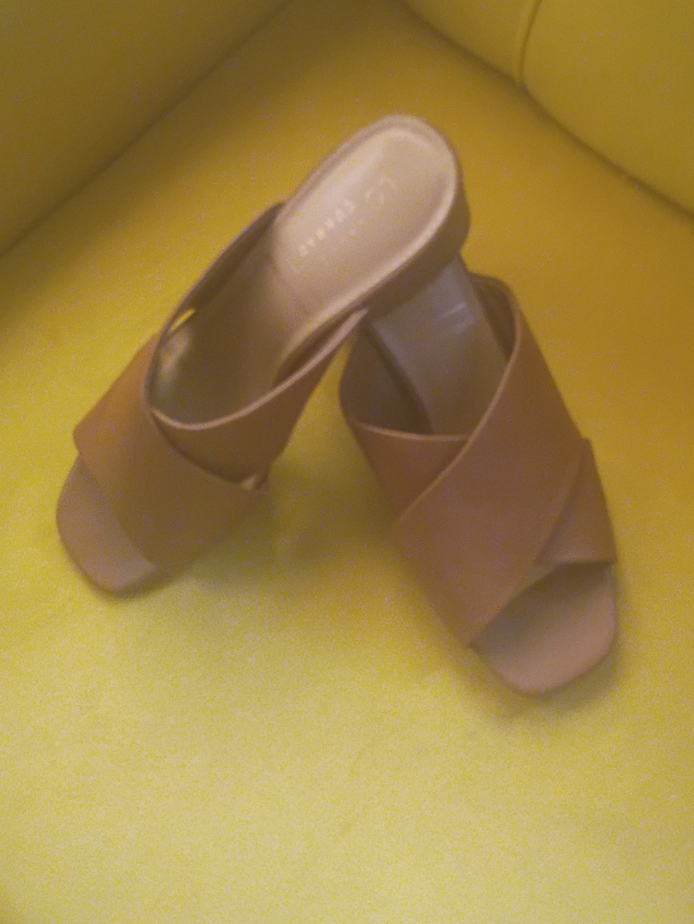 LC Lauren Conrad Tan Crisscross Slide Mules